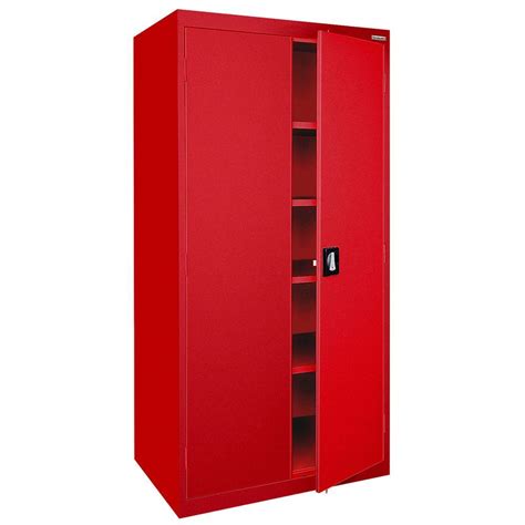 red metal storage cabinets